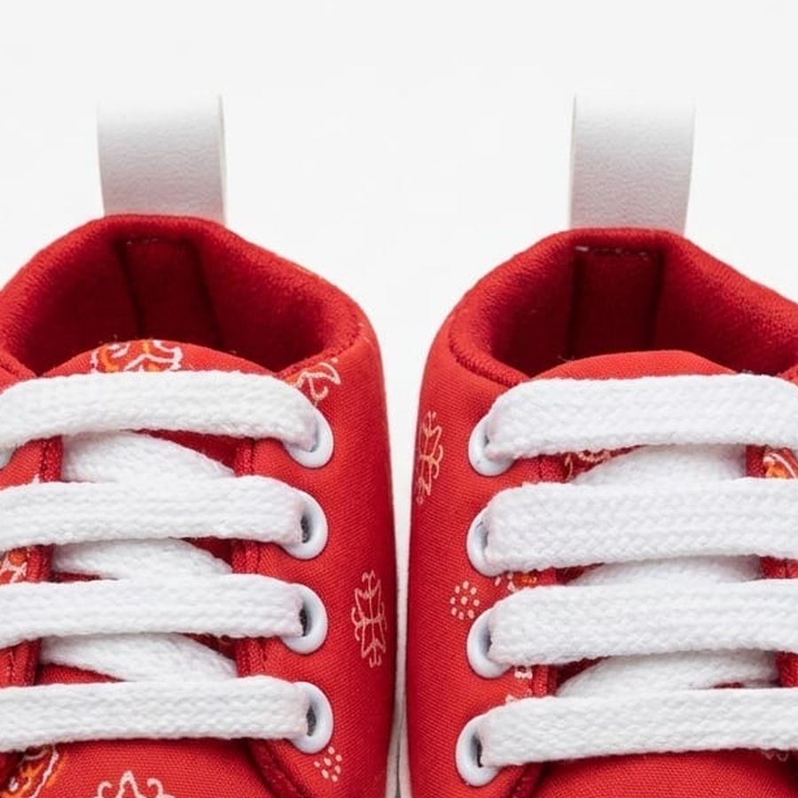 Red Lace-Up Baby Sneakers design detail – soft sole baby shoes – Belinda Store