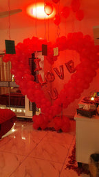 Romantic Birthday Decoration for Husband / Wife – Red Heart Balloon Wall, Rose Petals & Happy Birthday Letters
