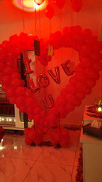 Romantic Birthday Decoration for Husband / Wife – Red Heart Balloon Wall, Rose Petals & Happy Birthday Letters