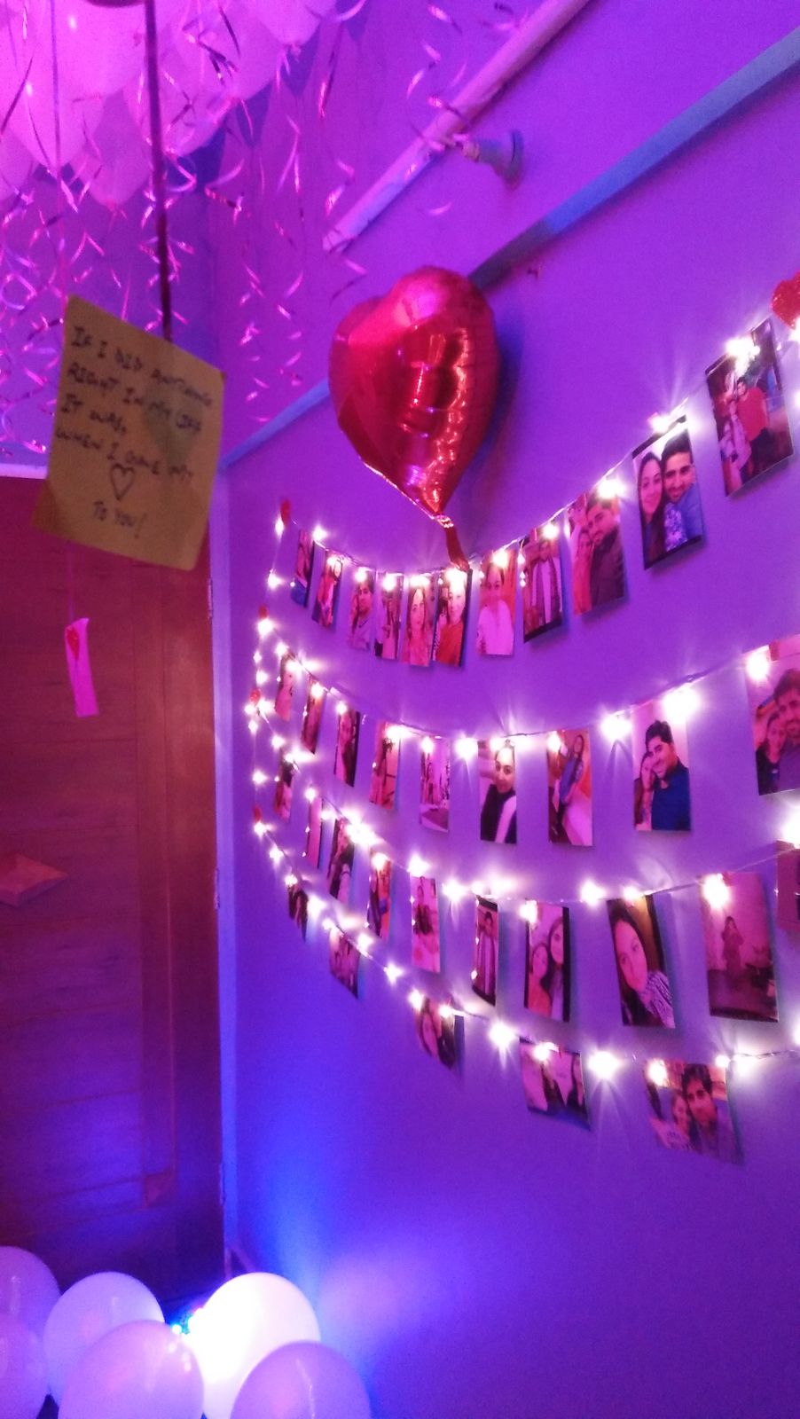 Romantic Birthday Room Decor – Happy Birthday Name Foil Letters, Fairy Lights & Photo Wall