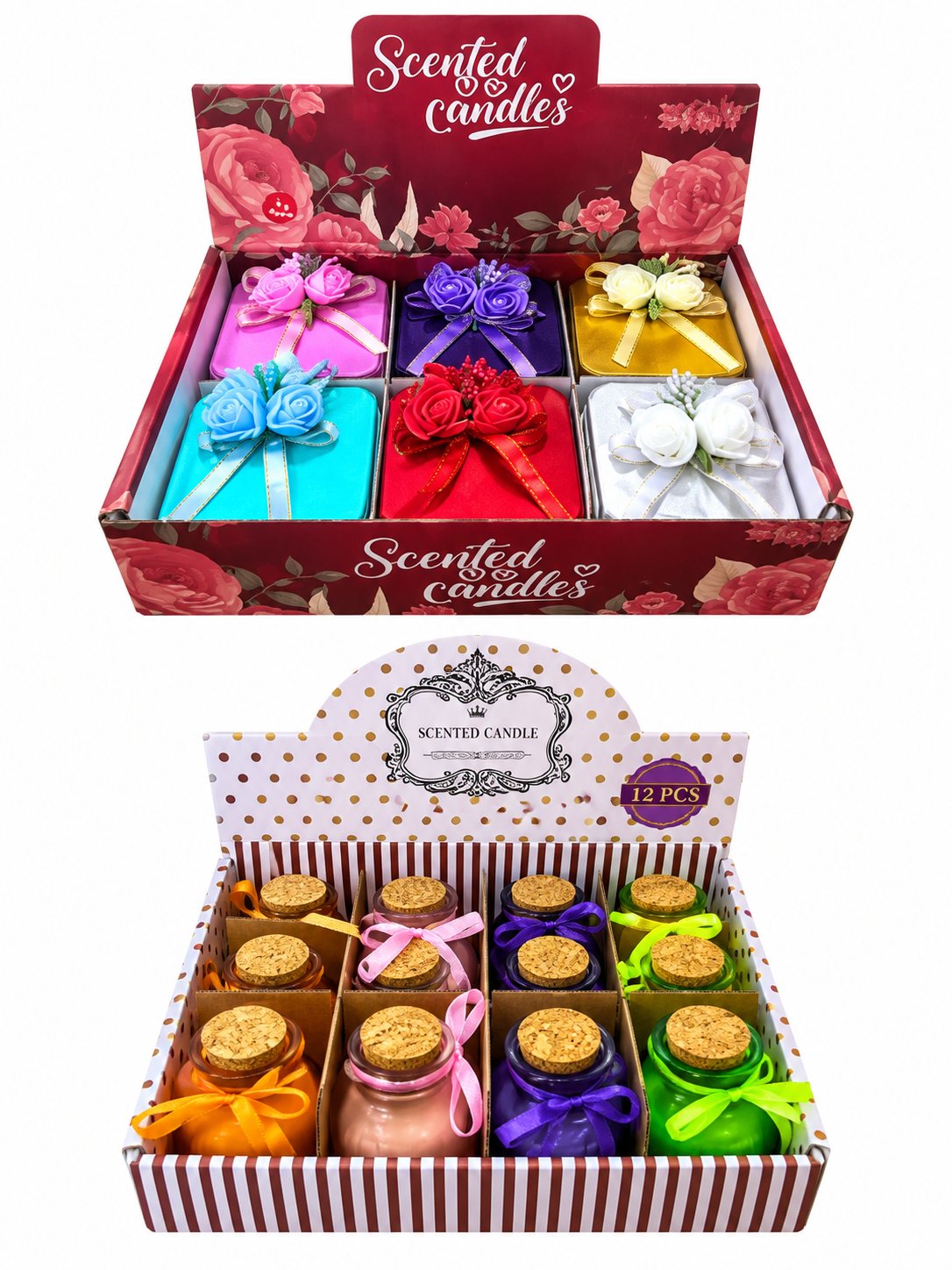Rose Scented Candles Gift Box & Cork Jar Candles (12 Pcs)