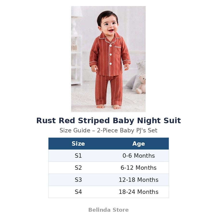 Rust Red Striped Baby Night Suit size guide 0-24 months – Belinda Store
