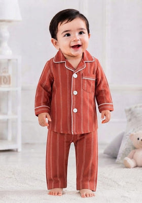 Rust Red Striped Baby Night Suit – 2-piece baby PJ's set 0-24 months – Belinda Store