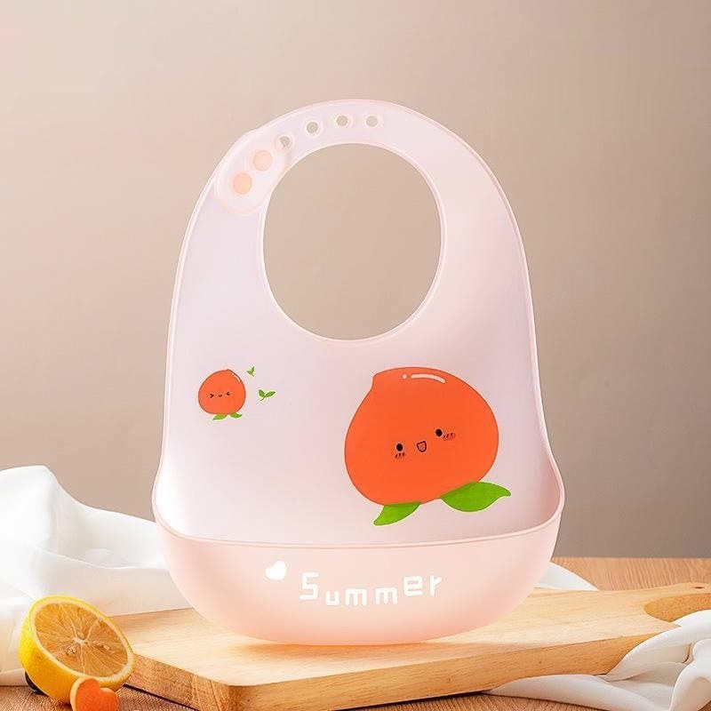 silicone baby bib peach pink summer design