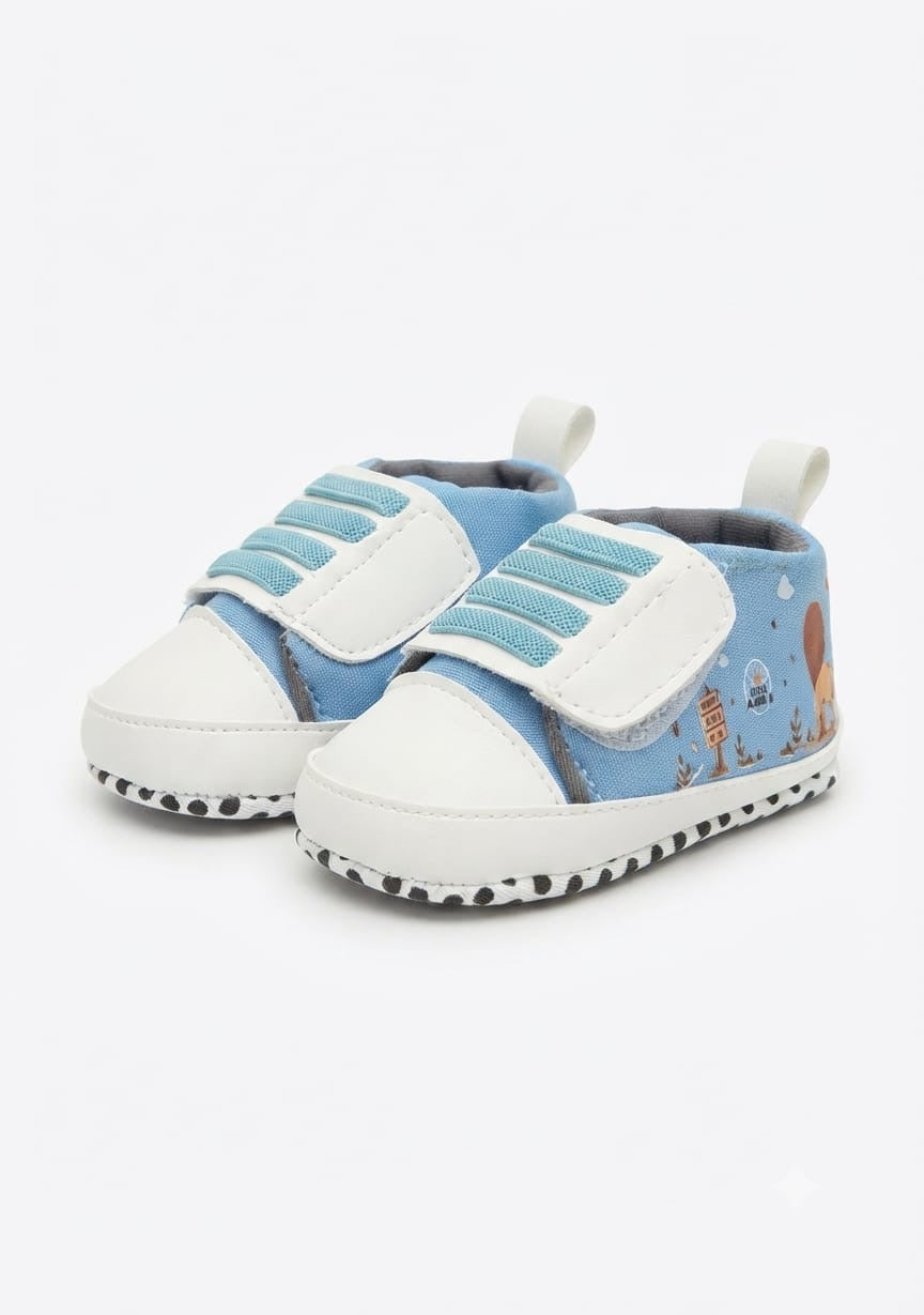 Sky Blue Safari Print Velcro Baby Shoes soft sole prewalker for baby boys – Belinda Store