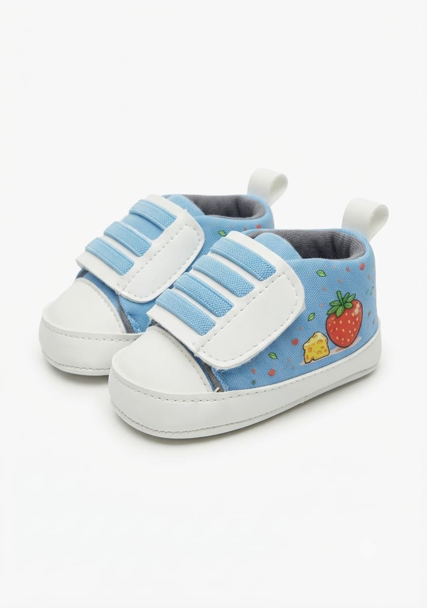 Sky Blue Strawberry Velcro Baby Shoes soft sole prewalker for baby boys and girls – Belinda Store