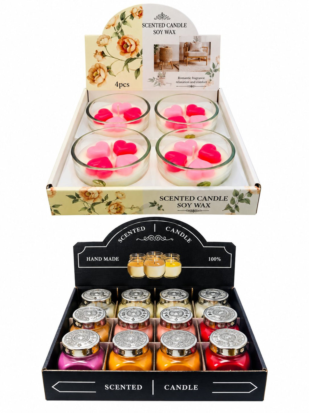 Soy Wax Heart Candles & Handmade Jar Candles Box