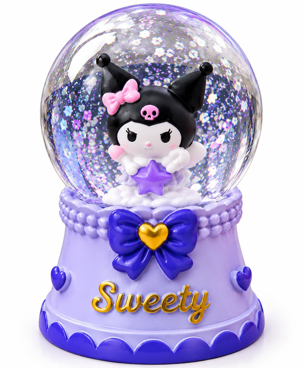 Sparkling Purple Kawaii Snow Globe