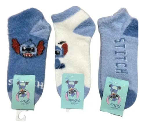 stitch blue fluffy socks pack of 3 for kids