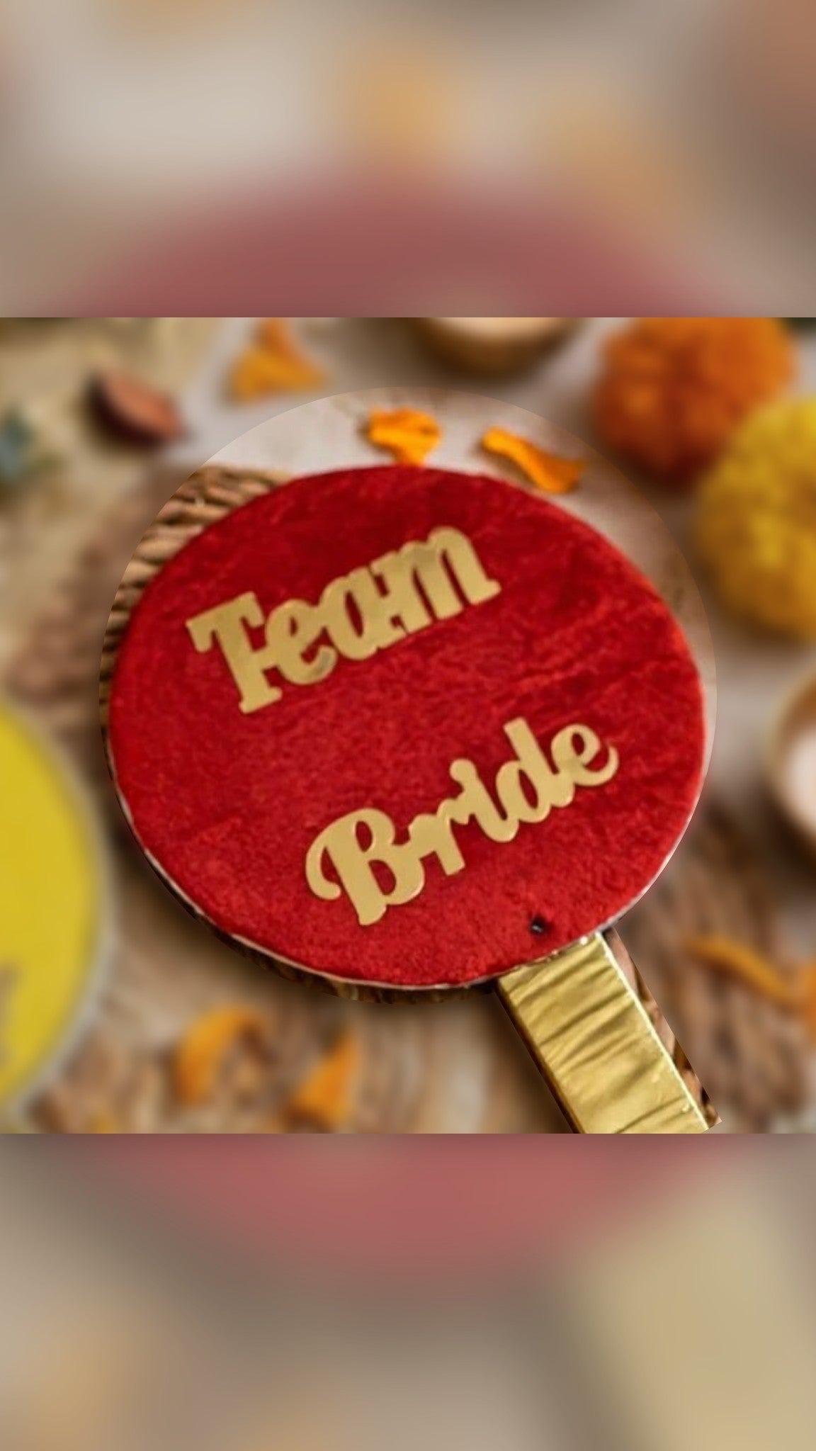 Team Bride red velvet hand prop
