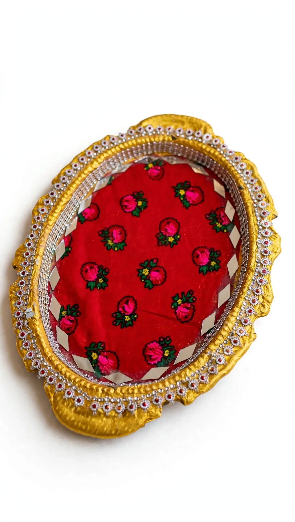 mehndi tray red oval floral decorated thaal for wedding