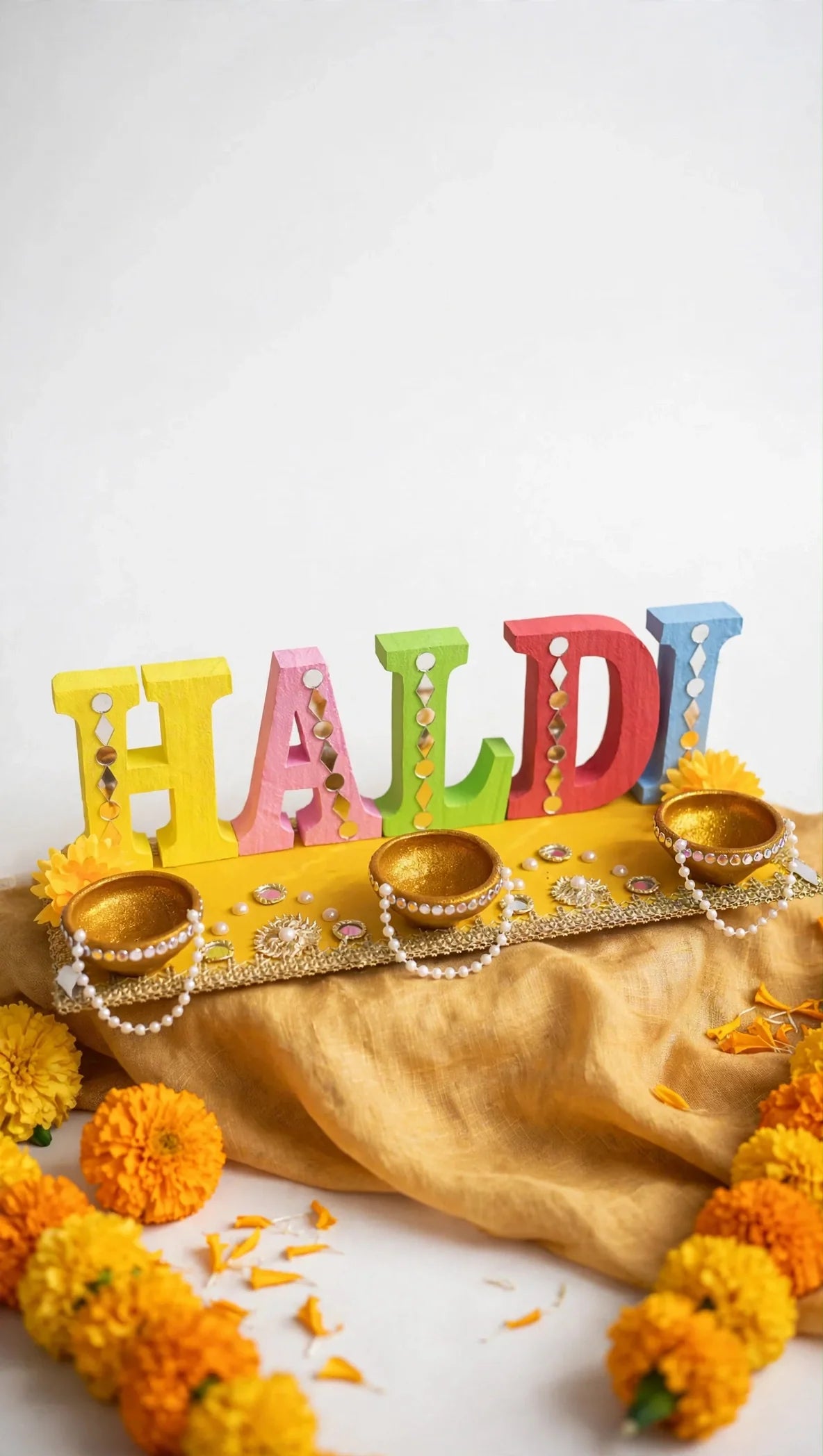 decorated haldi tray with haldi letters wedding thaal for haldi rasam