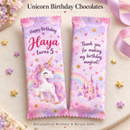 Unicorn theme customized birthday chocolate bar with name and thank you message