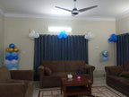 Welcome Baby Boy Decoration – Blue & Gold Balloon Garland, Cot & Lounge Decor