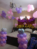 Welcome Baby Girl Room Decor – Pink & Lilac Balloon Pillars with Custom Name Letters