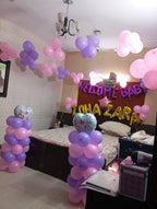 Welcome Baby Girl Room Decor – Pink & Lilac Balloon Pillars with Custom Name Letters