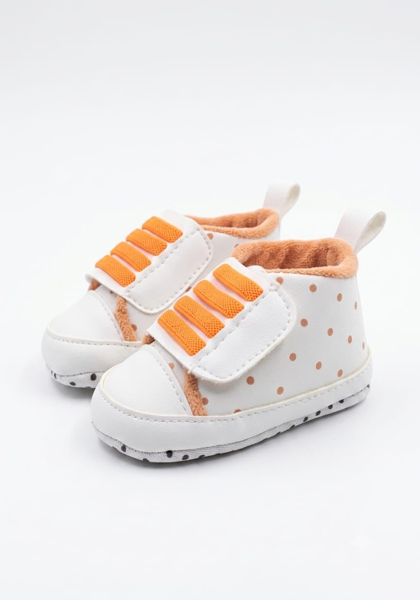White & Orange Dot Velcro Baby Shoes soft sole prewalker for baby boys and girls – Belinda Store