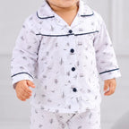 White Leaf Print Baby Night Suit fabric and print close-up – Belinda Store