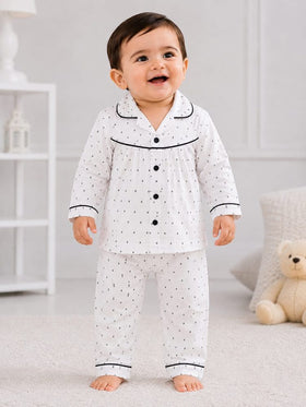 White Polka Dot Baby Night Suit – 2-piece baby PJ's set 0-24 months – Belinda Store