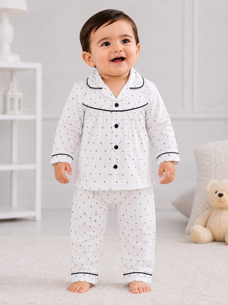 White Polka Dot Baby Night Suit – 2-piece baby PJ's set 0-24 months – Belinda Store