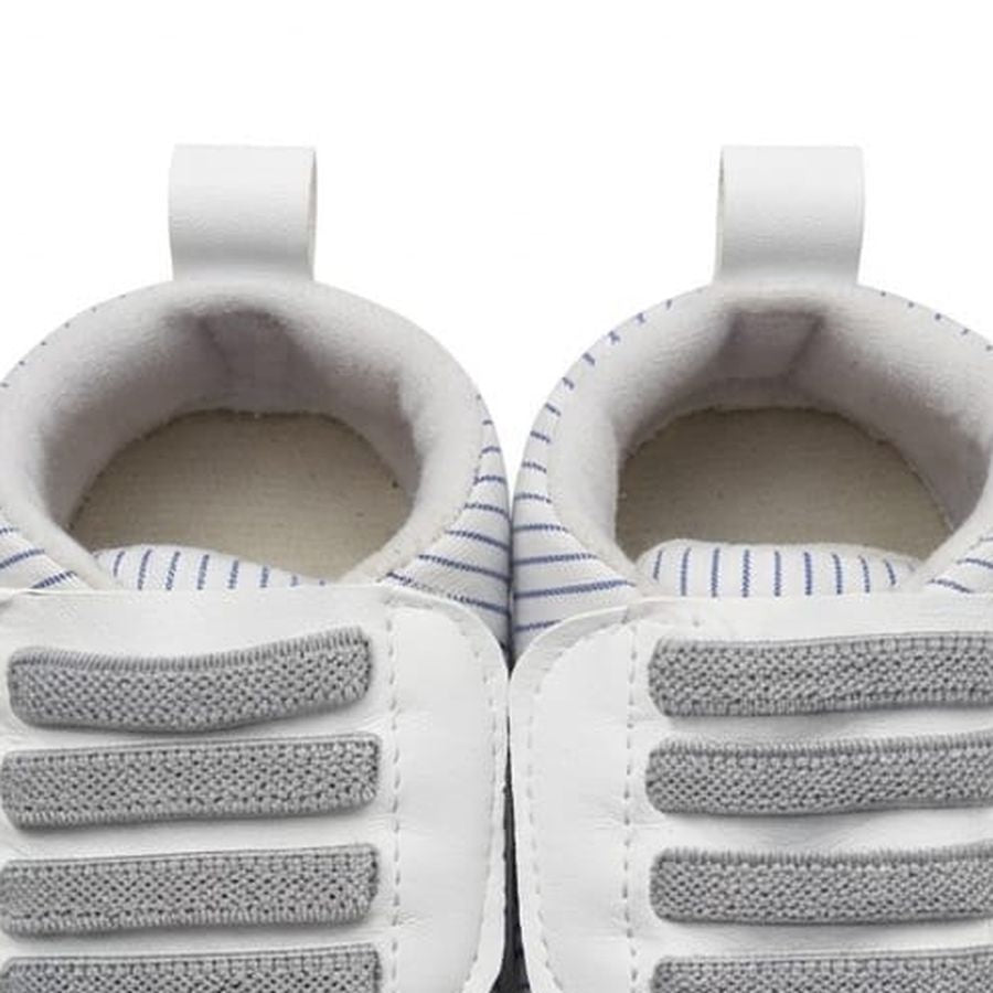 White Striped Velcro Baby Shoes design detail – soft sole baby shoes – Belinda Store