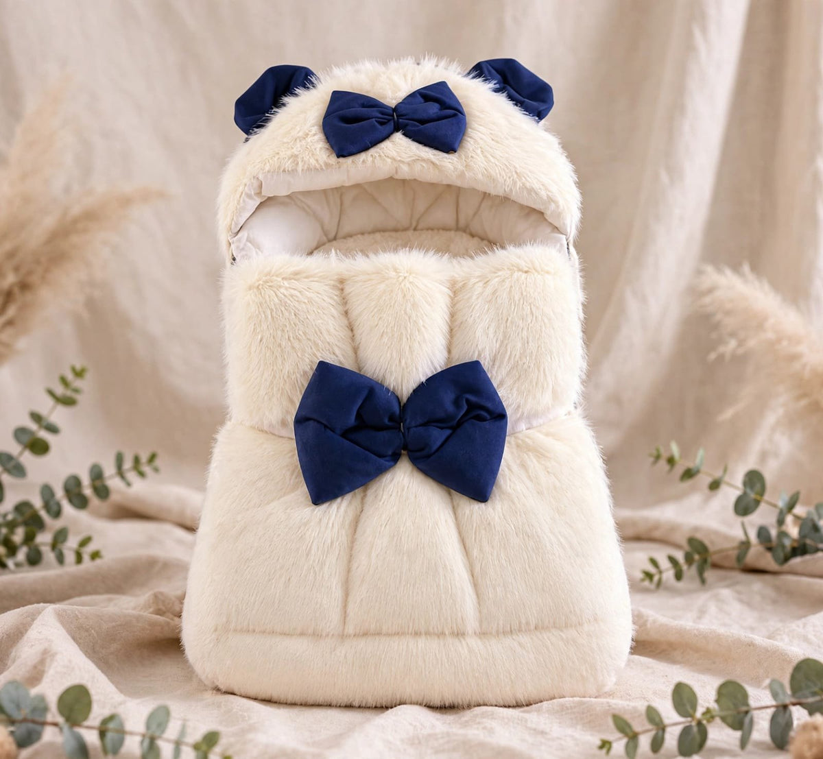 Winter Bow Style Baby Carry Nest Fur Cream Navy – Belinda Store Pakistan