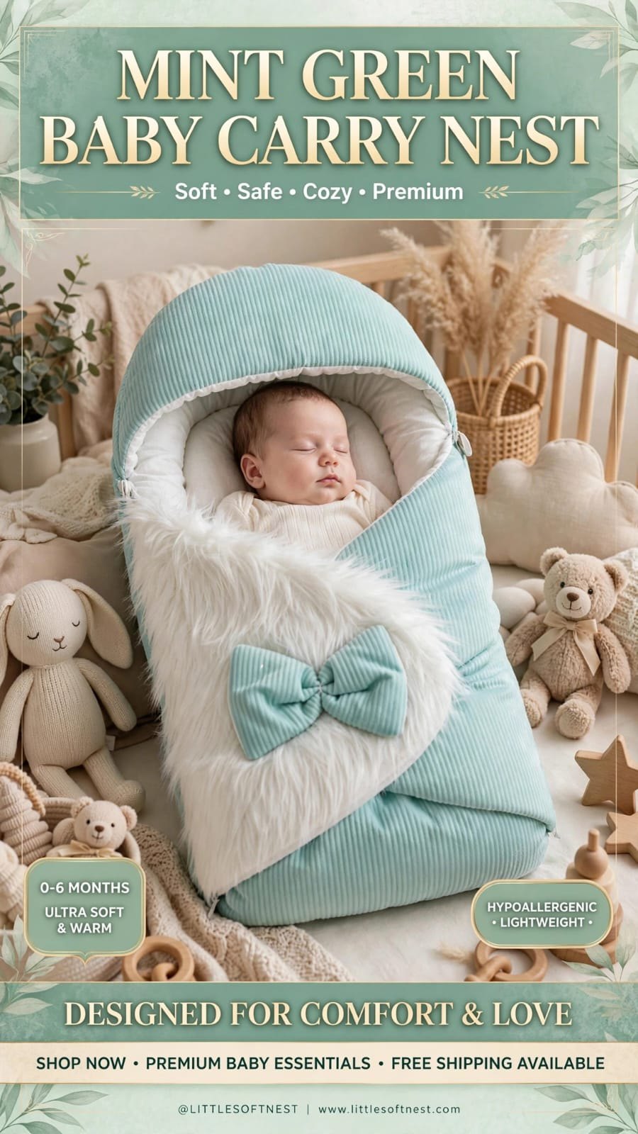 Winter Mint Green Baby Carry Nest Corduroy – Belinda Store Pakistan