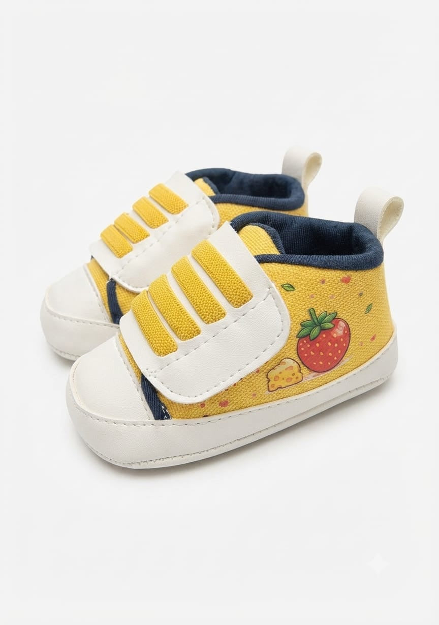 Yellow Strawberry Velcro Baby Shoes soft sole prewalker for baby boys and girls – Belinda Store